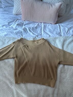 Michael Kors Tan Ribbed Cropped Crewneck Sweater